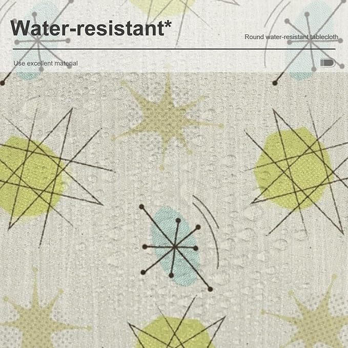 Mid Century Retro Round Tablecloth, Modern 1950s Style Abstract Geometric Vintage Print Tablecloth for Home Party Dining Room Kitchen Decor 70Inch(178cm)
