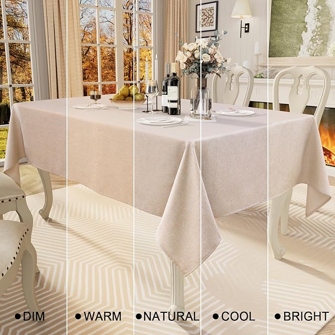 Smiry Square Table Cloth Linen Textured, Waterproof Spillproof Anti-Wrinkle Burlap Tablecloth, Washable Decorative Fabric Table Cover for Dining, Party, Banquet, 60 x 60 Inch, Linen
