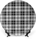 Decorative Plates, Abstract Decor Print Ornament, British Tartan Stripes Pattern, 10 Inch, 1 Plate with 1 Display Stand, Black White