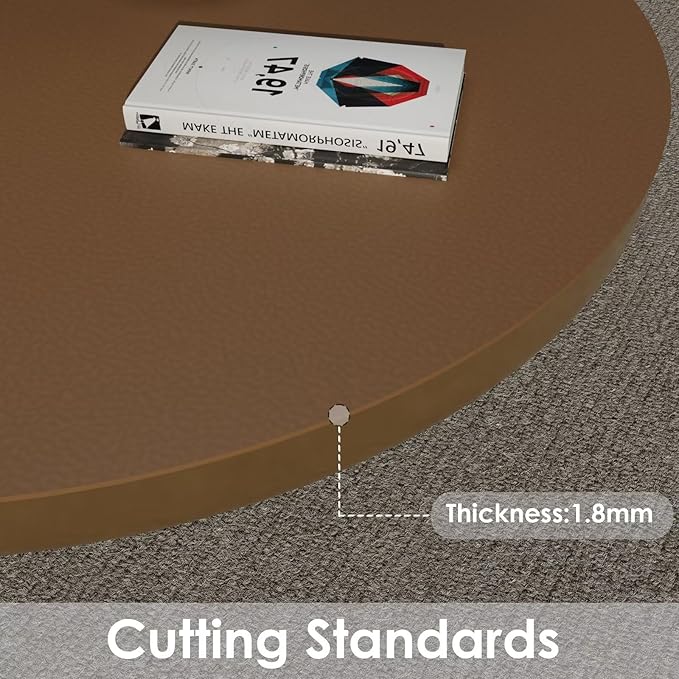 Round Table Pad, 1.8mm Thick, Dia.30 Inch, Leather Table Cover, Dining Table Protector, Mud Color + Champagne Gold