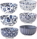 glowworm Cereal Bowls Set of 6, 26 Oz Soup Bowls, Bohemian Blue & White | by GLOWWORM