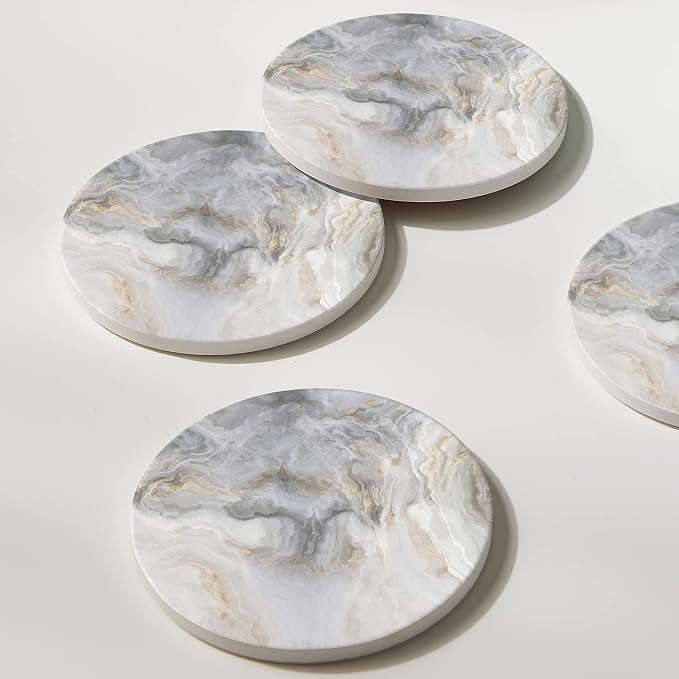 Set of 6 Abstract Gray White Marble Coasters - Image 5