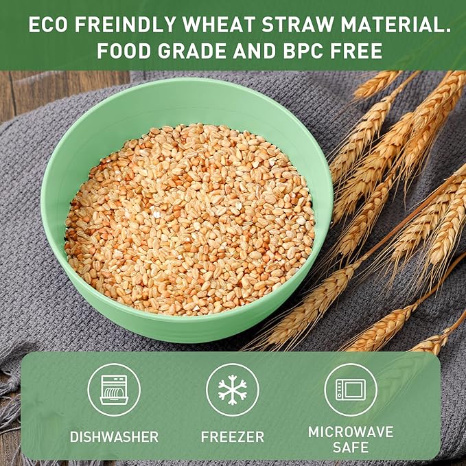 Geosar 18 Pcs Unbreakable Cereal Bowls 24 Oz Microwave and Dishwasher Safe Wheat Straw Fiber Lightweight Bowl for Soup Kitchen Serving Salad Dishes Oatmeal(Green)