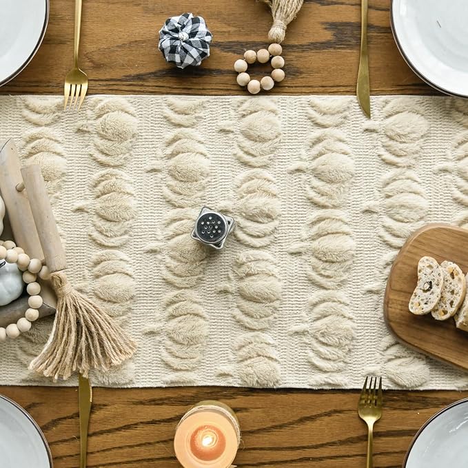 Artoid Mode Beige Soft Faux Fur Pumpkins Fall Table Runner 13x60 Inch | - Image 2