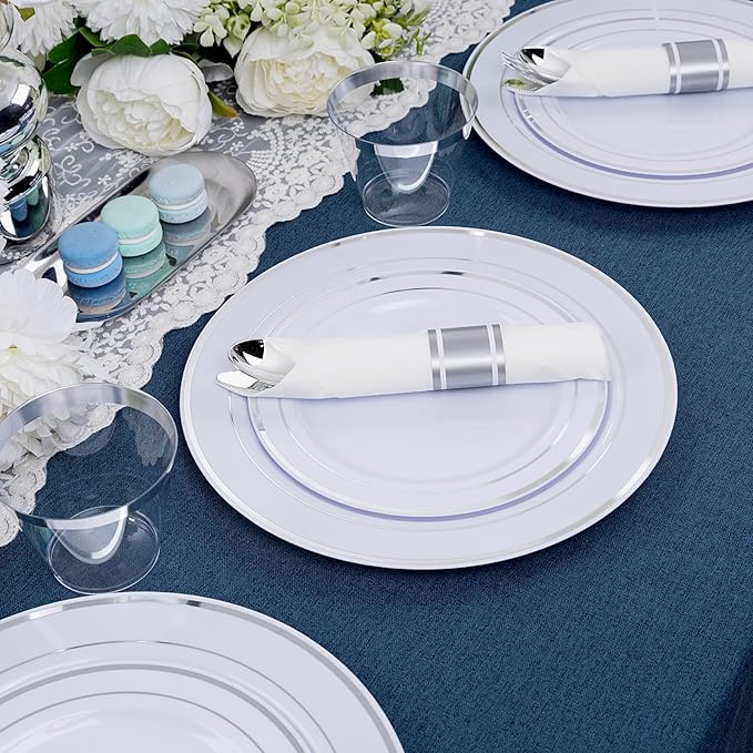 WDF 60PCS Silver Plastic Plates Disposable - Silver Plates Include 30 PCS 10.25inch Dinner Plates and 30PCS 7.5inch Salad Plates for Wedding & Party Christmas