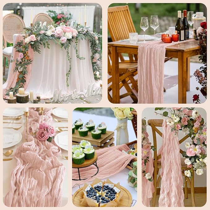 Cheesecloth Table Runner 10FT 4Pcs Dusty Pink Boho Gauze Sheer Runners | Cheese - Image 7