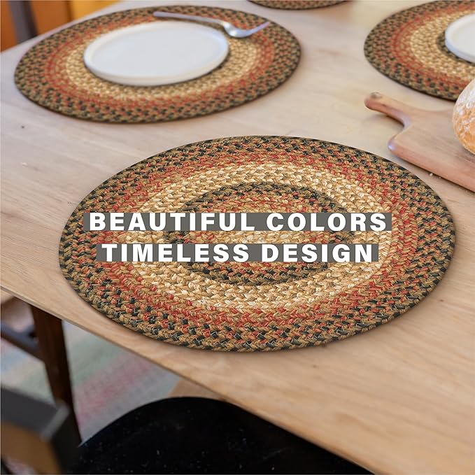 Homespice Russet Round Braided Placemats, Warm Country Decor, Set of 2, 15", Multicolor Jute Table Mats - Vibrant Colors, Durable, Easy to Clean and Protects Furniture