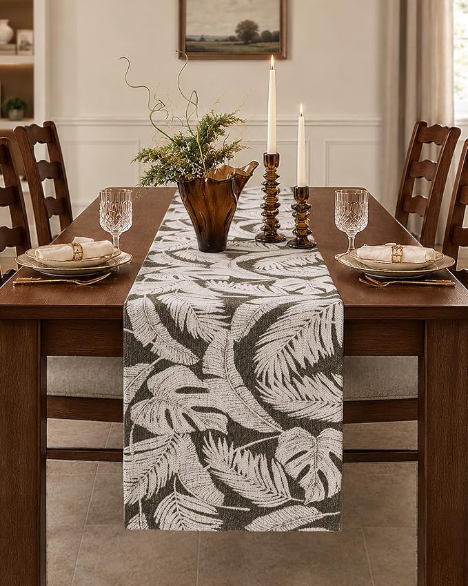 13"x 72" Jacquard Woven Chenille Table Runner, Feather | Exquisite Jacquard - Image 5