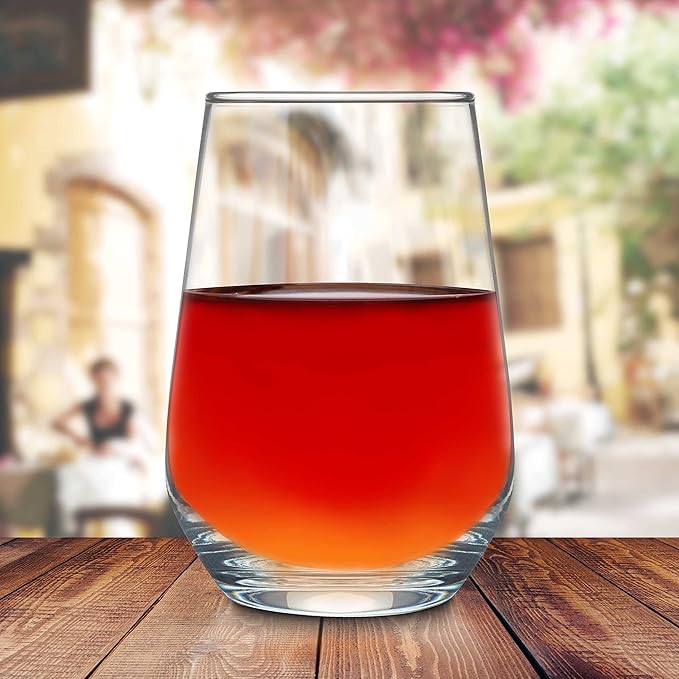DISCOUNT PROMOS 10 Vaso Silicia Stemless Wine Glasses Set, 16 oz. - Clear, Orb-Like, Thick base - Clear
