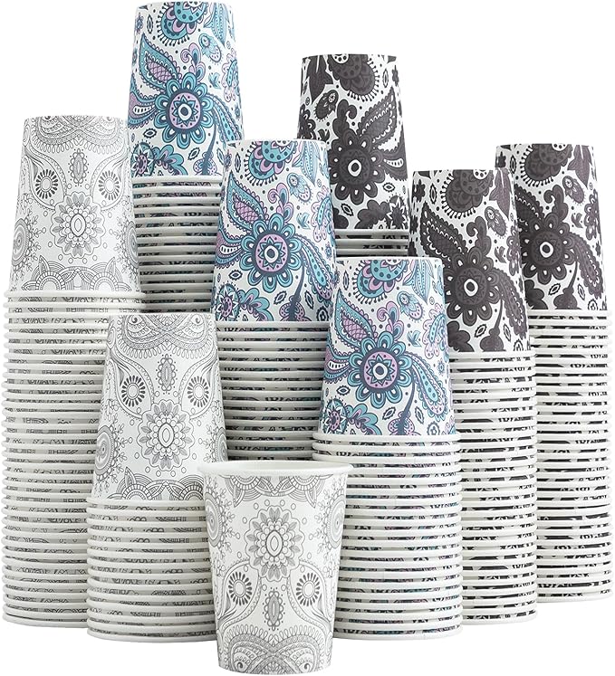 [300 Pack 8 OZ Paper Cups, Disposable Coffee Cups 8 oz Hot/Cold Colourful Beverage Drinking Cups for Office Party Home Picnic (Paisley)