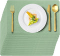 Vinyl Placemats Set of 12 Faux Leather 100% Waterproof Wipeable Washable Place Mats Heat Resistant Easy Clean Non-Slip Table Mats for Indoor Outdoor. (12, Green)