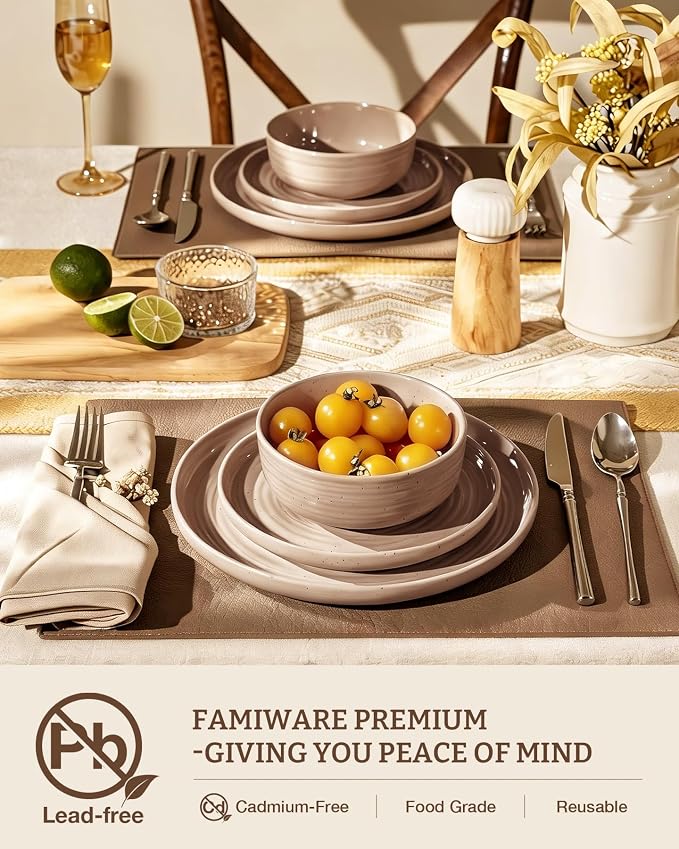 Stoneware Dinnerware Sets for 4, Plates and Bowls, Chip & Scratch Resistant - Image 3