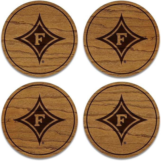 LazerEdge Furman University Wooden Coaster Set - Cherry Wood - Officially Licensed Product - 4-Pack
