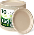 150PCS 100% Compostable Brown Paper Plate(10 in), Heavy Duty Disposable Plates, Eco Friendly Dinner Plates, Biodegradable Plates Made of Sugarcane Fiber