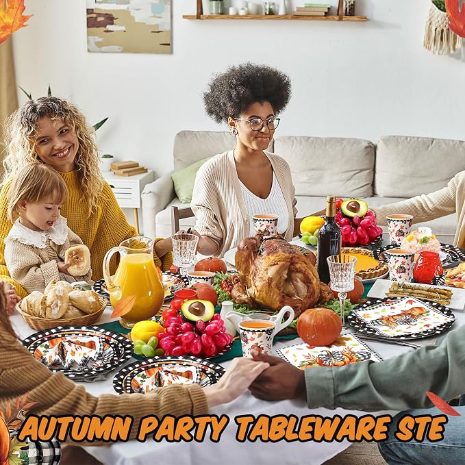 Funnymoom 250 Pcs Pumpkin Fall Paper Plates and Napkins Party Supplies Black - Image 5