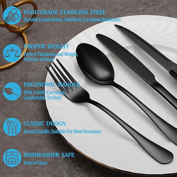 24 Pcs Black Silverware Set - Image 3