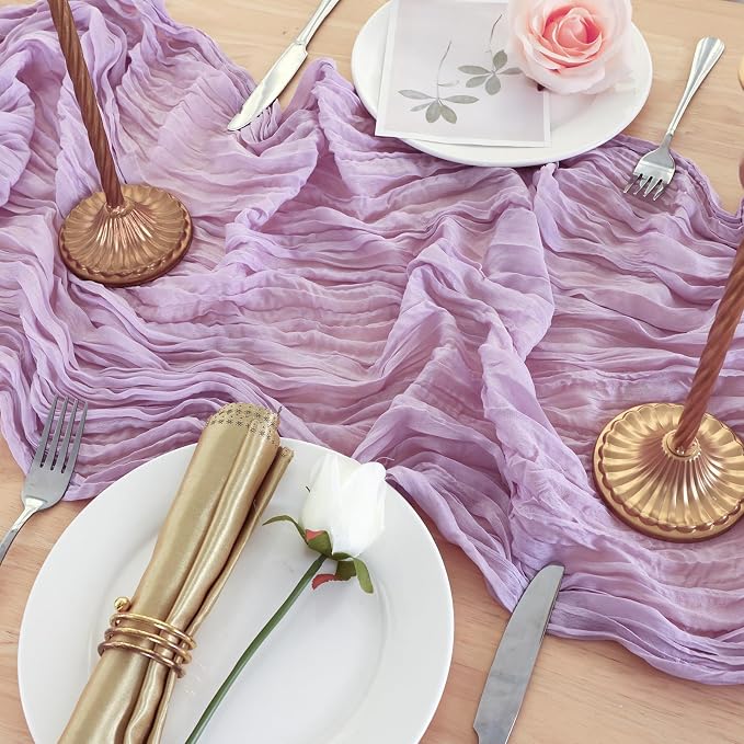 6 Pack Lilac Purple Cheesecloth Table Runner 120 Inch Boho Wedding Decor | - Image 5