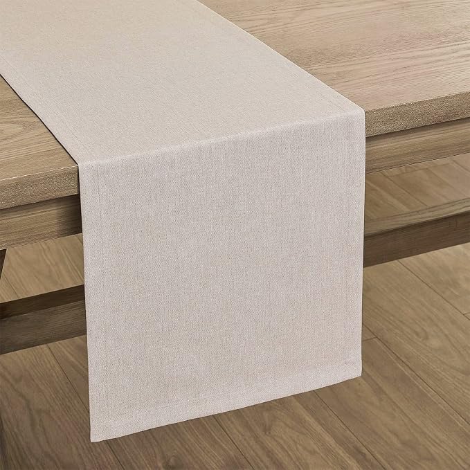 Basic Linen Style Table Runner, 14x60 Inch Light Tan | Mitered Corner Design - Image 7