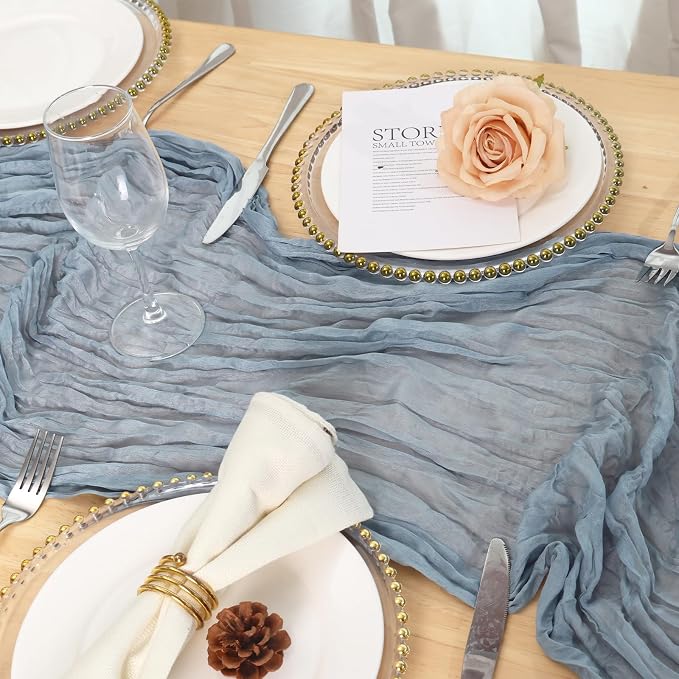 1 Pack Dusty Blue Cheesecloth Table Runner 120 Inch Boho Wedding Decor | - Image 4