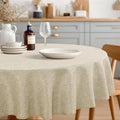 JIUZHEN Round Table Cloth Faux Linen Farmhouse Tablecloth Wrinkle and Stain Resistant Decorative Fabric Table Cover for Kitchen, Dining Room, Parties and Camping, Beige, 80 Inch Round