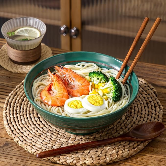 YUN TAO Ramen Bowl Set, 35 Oz Large Green Ceramic Ramen Bowls Set of 4 - Image 5