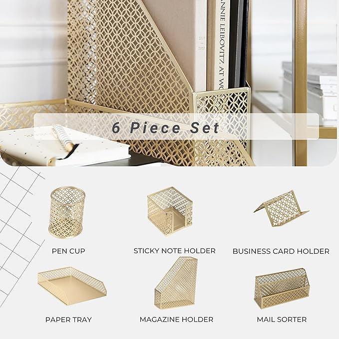 BLU MONACO | Gold Desk Organizer Set - Image 2