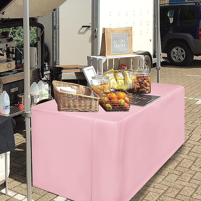 HolidayIdeas Pink Fitted Table Covers - 96 x 30 Inch - 2 Pack Rectangle Tablecloths for 8 Foot Tables, Polyester Fabric Tablecloth for Parties, Baby Shower, Wedding, Trade Show