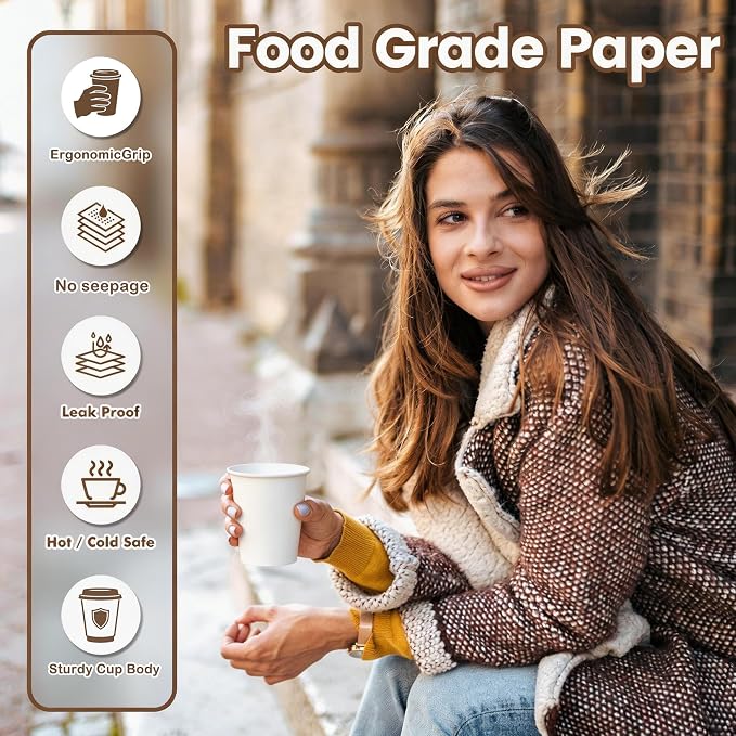 MOUMOULIFE Disposable Paper Coffee Cups 8 oz 1000 Count Bulk, Leak-Proof White - Image 5