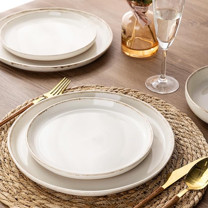 AmorArc Ceramic Dinnerware Sets with Pasta Bowls for 8, Handpainted Plates and Bowls Set with Rustic Terracotta Underside, Scratch Resistant Dishes Set, Dishwasher & Microwave Safe, 32 Pcs
