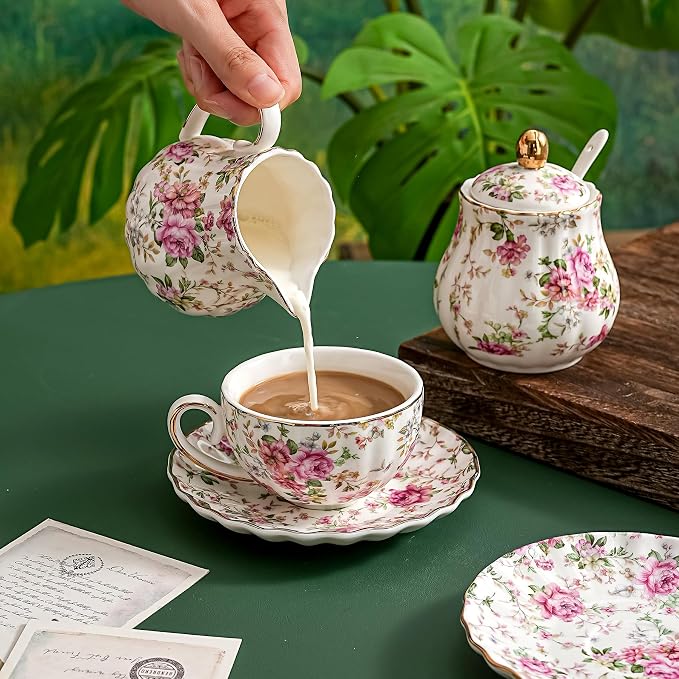 Agyiuns Tea Cup and Saucers, 6.4oz Floral Tea Cups - Image 4