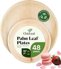 Chic Leaf Round Palm Leaf Plates - 10-Inch & 7-Inch, Pack of 48 - Compostable Disposable Bamboo Plates for Parties, Winter Cozy Dinner, Wedding & Valentine's day Romantic Candlelit Home Dining