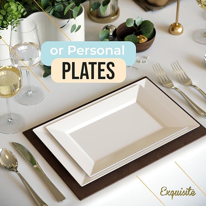 Exquisite Plastic Serving Trays For Party - 40 Pcs 7.5 Inch White Serving Platters, Plastic Trays For Food, White Tray, Food Tray Disposable Platters For Parties, Catering & Buffet