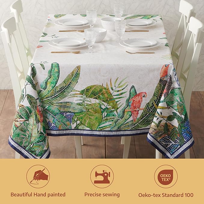 Maison d' Hermine Premium Table Cloth Rectangle Table 100% Combed Cotton 90 x 70 Inches Tablecloth Reusable Decorative for Dining Room, Farmhouse, Home, Party, Festive & Wedding - Mosaic