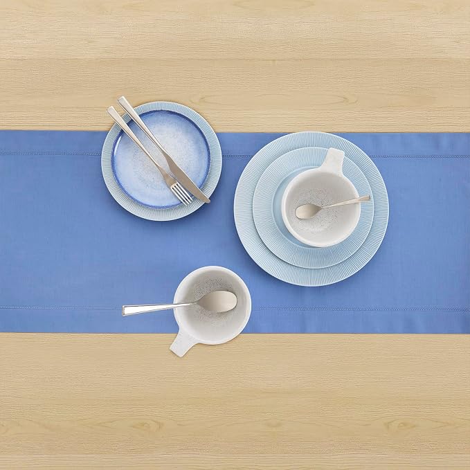 Solino Home Cotton Linen Table Runner Blue, Hemstitch Collection 14 x 48 in | - Image 4