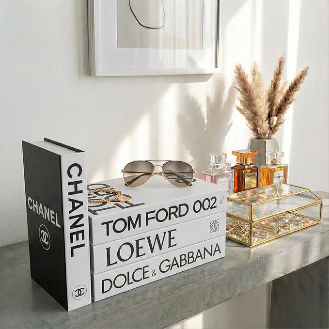 White Large | 4 PCS Faux Decorative Books for Home Decor | Not Real Books (Cardboard Boxes) | Coffee Table, Bookshelf & Shelf Styling Display Props for Living Room, Office