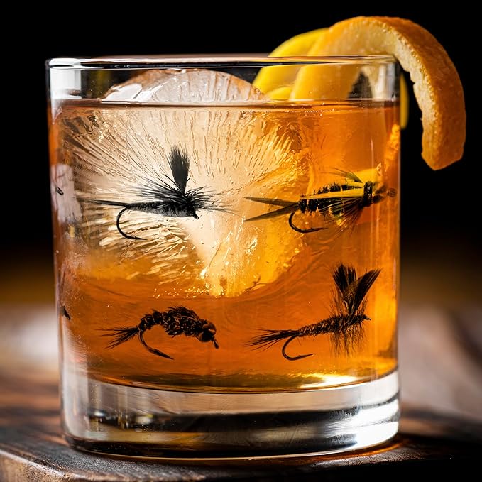 Black Lantern Fly Fishing Whiskey Glasses Set of 2 – 11oz Rock Tumblers with Screen-Printed Fly Patterns – Premium Bourbon & Scotch Barware for Fishermen and Outdoor Enthusiasts