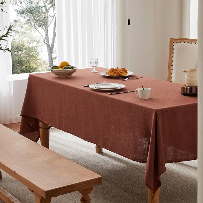 Linen Tablecloth for Rectangle Table, 60x104 Inch Terracota, Farmhouse Style Rust Tablecloth, Water Resistant Burlap Tablecloths for Dining Table Farmhouse Kitchen