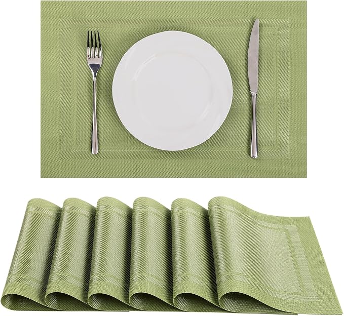 SHACOS Woven Vinyl Placemats Set of 6 Wipe Clean Place Mats by SHACOS