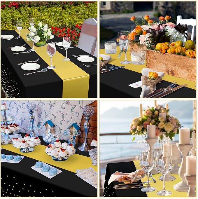 24 Pack Black and Gold Tablecloth and Table Runner Set Party Decorations - Image 6