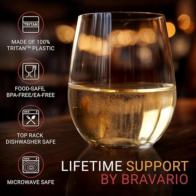 Unbreakable Stemless Plastic Wine Glasses | Reusable | Shatterproof 100% Tritan Plastic | Dishwasher-Safe | BPA-free | Awesome for Indoor & Outdoor | 13 oz, Set of 4
