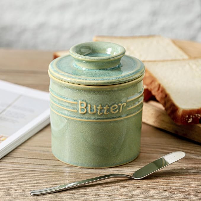 HVH Ceramic Butter Crock with Water Line, French Butter Dish with Lid - Image 2