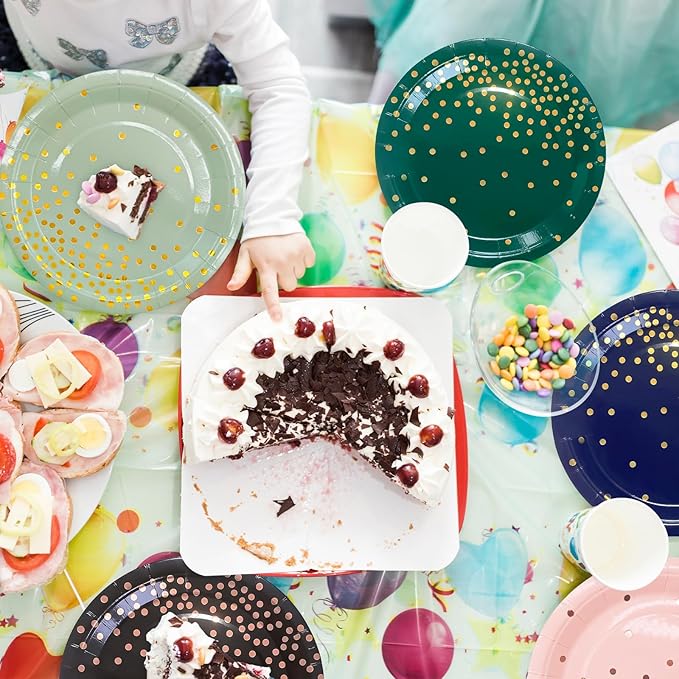 Serves 35 Guests White and Rose Gold Party Supplies,White and Rose Gold Birthday Paper Plates and Napkins,7" Disposable Party Dinnerware for Women