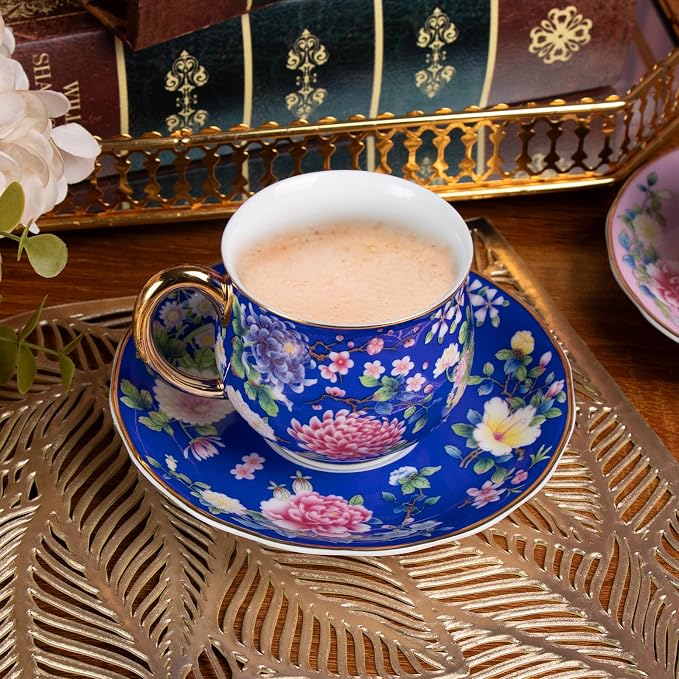 KAMMAK Tea Cup and Saucer, Ceramic Coffee Cups, 7.1 oz, Afternoon Tea and - Image 5