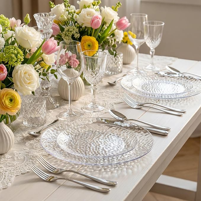 Rubtlamp 100Pcs Clear Plastic Plates, Heavy Duty Party Plates, Hammered - Image 4