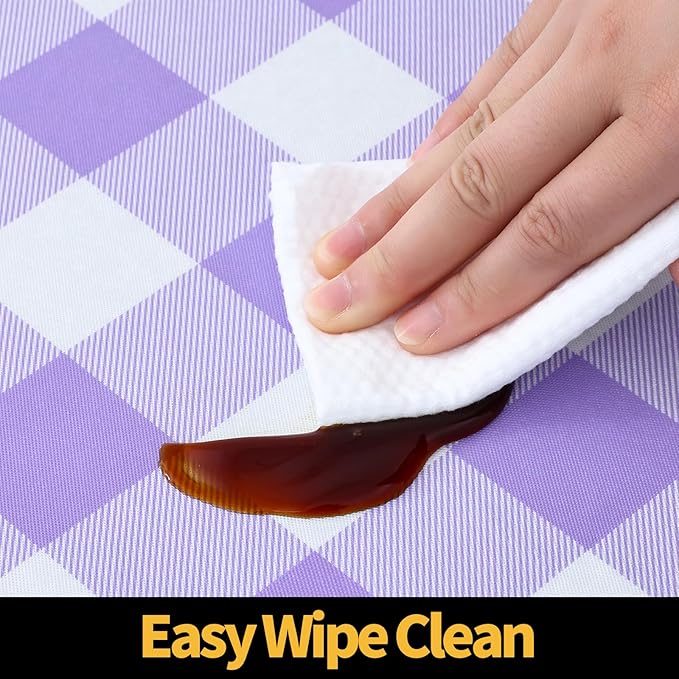 Smiry Rectangle Picnic Table Cloth, Elastic Waterproof Fitted Vinyl Tablecloths, Flannel Backed Buffalo Plaid Table Covers for Dining, Camping, Outdoor (White and Purple, 30" x 60")