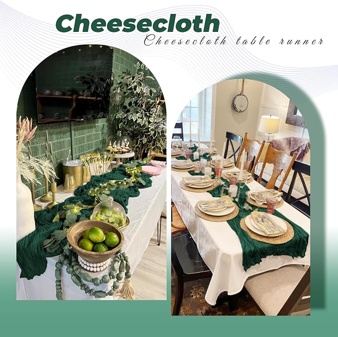 6 Pack Emerald Green Cheesecloth Table Runner 20 x 120 Inch Gauze Table Runner - Image 5