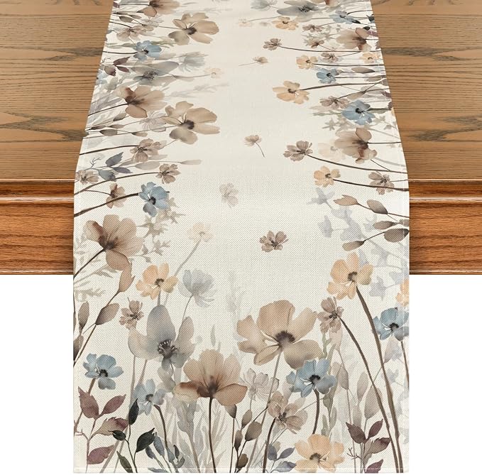 Artoid Mode Brown Poppy Flowers Floral Blossom Summer Table Runner, Fall by ArtoidMode