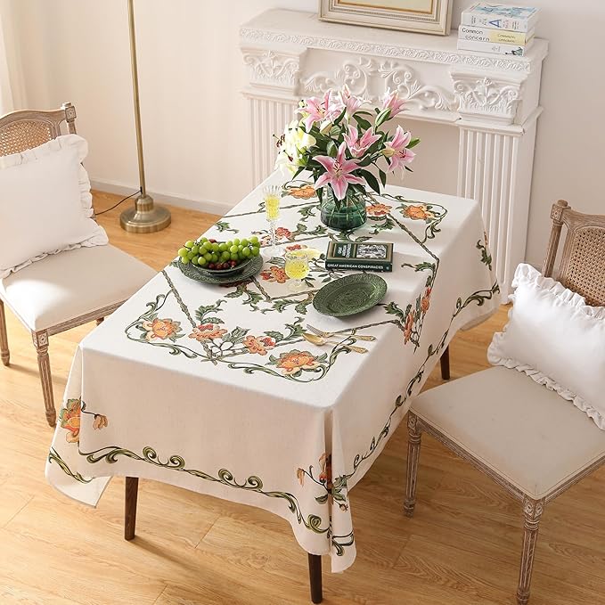 patdrea Designer Vintage Linen Rectangle Tablecloth,French Floral Tablecloths,Wrinkle Free Table Cloth,Decorative Table Cover Cloth for Kitchen,Dining,Tea Party,Home,Christmas,67"*118"