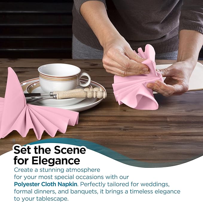 Polyester Cloth Napkins - Washable Soft Table Linens - Durable & Elegant for Dining, Restaurants, Weddings, Events, Rentals, Banquets, & Parties - Premium Quality Set of 250, Pink, 20"x20"
