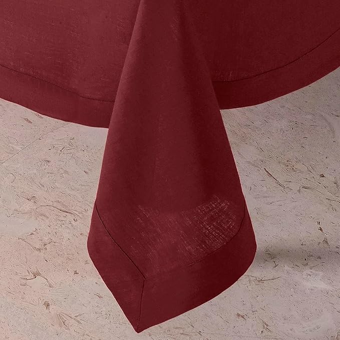 D'Moksha Homes Linen Tablecloth for Rectangle Tables 60 x 132 Inch - 100% Pure Linen Dark Red Table Cloth - Machine Washable Cloth Tablecloth for Valentines, Spring